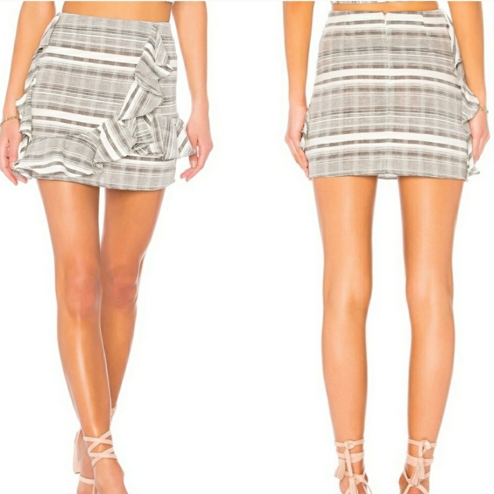 Tularosa Hannah Lakeside Gray Stripe Ruffle Skirt Sz S